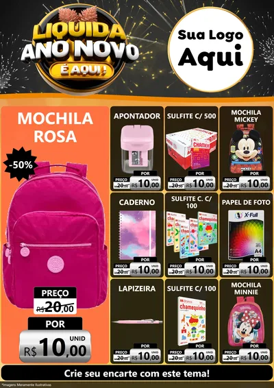 Modelo de Encarte para Encarte A4 Vertical com o tema Liquida Ano Novo É Aqui! para Papelaria