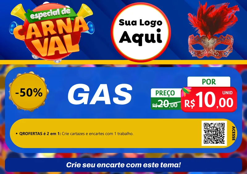 Modelo de Cartaz para Cartaz A4 Horizontal com o tema Especial de Carnaval para Água e gás