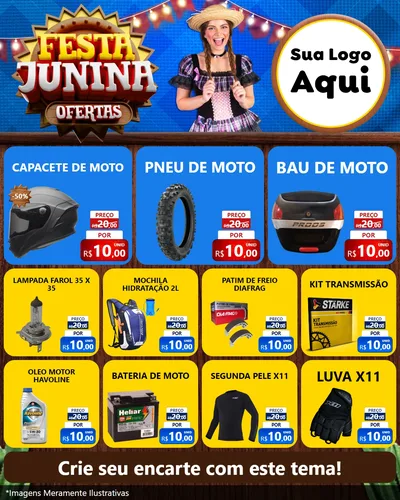 Modelo de Rede Social para Feed Instagram com o tema Festa Junina Ofertas para Moto peças