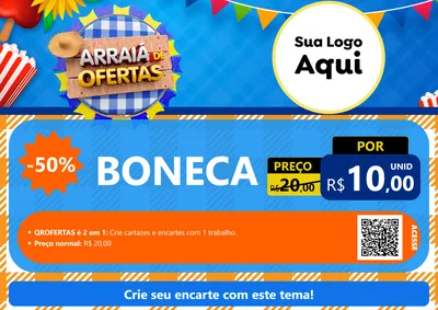 Modelo de Cartaz para Cartaz A4 Horizontal com o tema Arraiá de Ofertas para Brinquedos