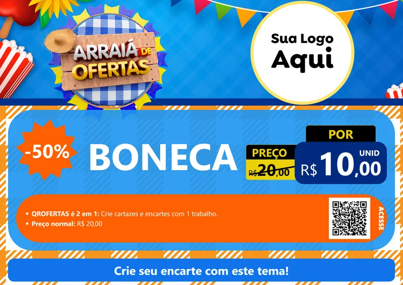 Modelo de Cartaz para Cartaz A4 Horizontal com o tema Arraiá de Ofertas para Brinquedos