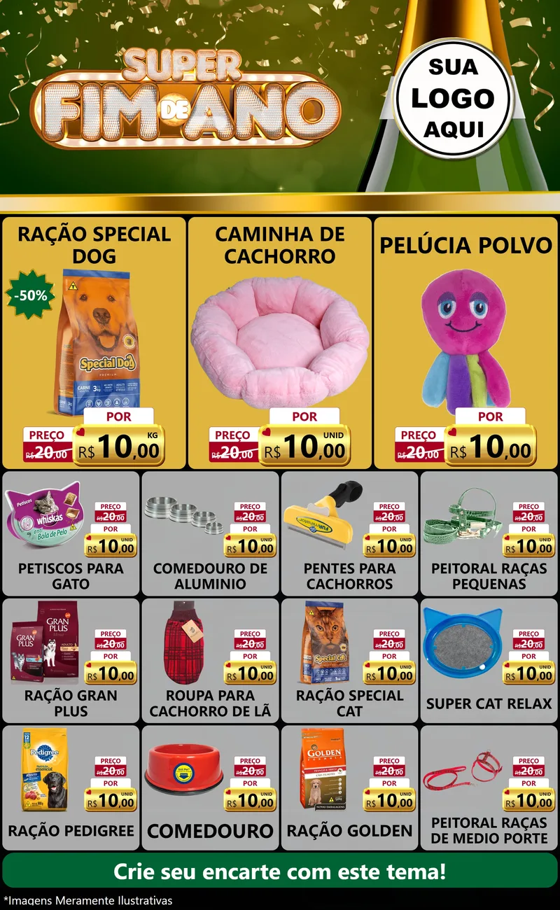 Modelo de Encarte para Encarte Grande com o tema Super Fim de Ano para Pet Shop