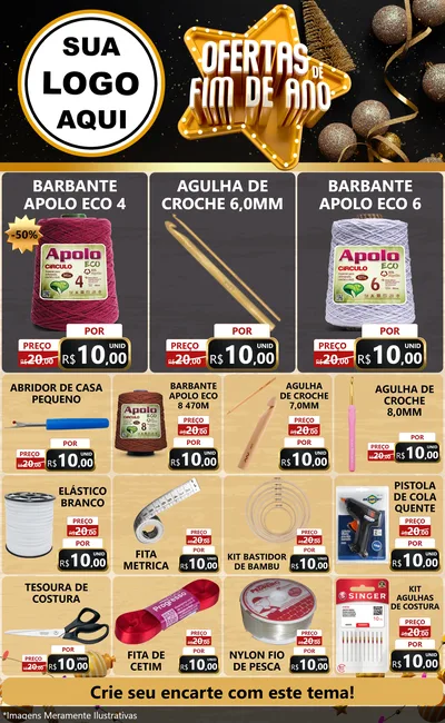 Modelo de Encarte para Encarte Grande com o tema Ofertas de Fim de Ano para Armarinho e Aviamentos