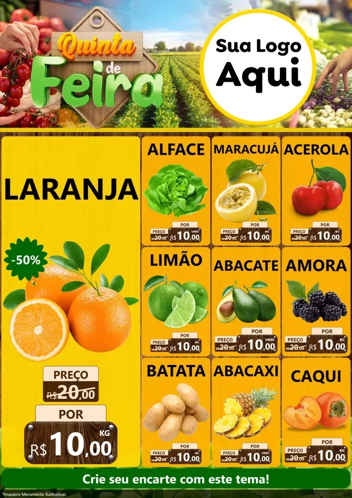 Modelo de Encarte para Encarte A4 Vertical com o tema Quinta de Feira para Hortifrúti