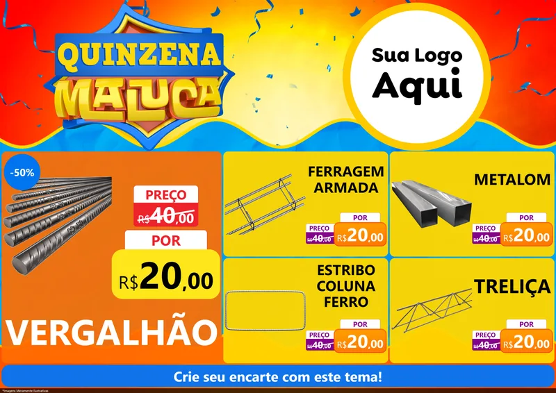 Modelo de Encarte para Encarte A4 Horizontal com o tema Quinzena Maluca para Ferragens