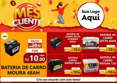 Modelo de Encarte para Encarte A4 Horizontal com o tema Mês do Cliente para Baterias Elétricas