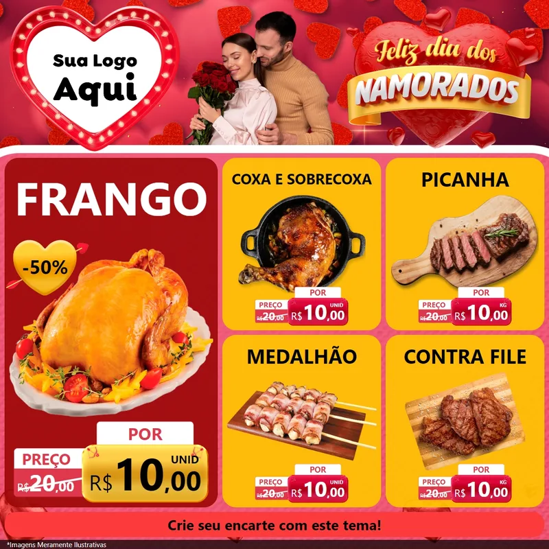 Modelo de Rede Social para Feed Facebook com o tema Feliz Dia Dos Namorados para Assados