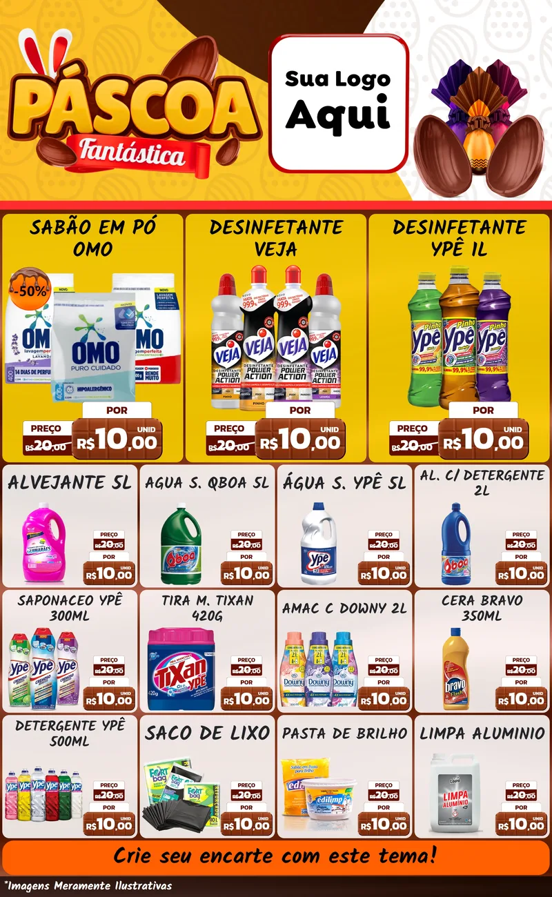 Modelo de Encarte para Encarte Grande com o tema Páscoa Fantástica para Produtos de Limpeza