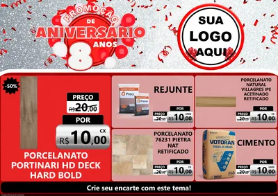 Modelo de Encarte para Encarte A4 Horizontal com o tema Promoção de Aniversário - 8 Anos para Pisos e revestimentos
