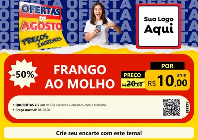 Modelo de Cartaz para Cartaz A4 Horizontal com o tema Ofertas de Agosto - Preços Incríveis para Restaurante