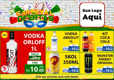 Modelo de Encarte para Encarte A4 Horizontal com o tema Carnaval de Ofertas para Distribuidora de bebidas