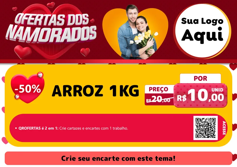 Modelo de Cartaz para Cartaz A4 Horizontal com o tema Ofertas Dos Namorados para Supermercado