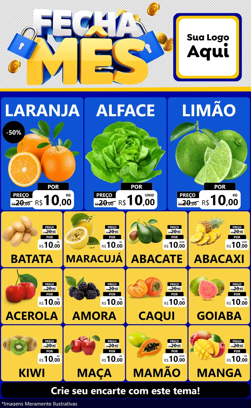 Modelo de Encarte para Encarte Grande com o tema Fecha Mês para Hortifrúti