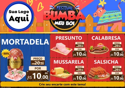 Modelo de Encarte para Encarte A4 Horizontal com o tema Festival Bumba Meu Boi para Frios e Laticínios