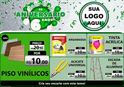 Modelo de Encarte para Encarte A4 Horizontal com o tema Promoção de Aniversário - 6 Anos para Material para Construção