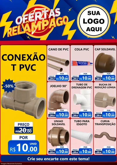 Modelo de Encarte para Encarte A4 Vertical com o tema Ofertas Relâmpago para Tubos e conexões
