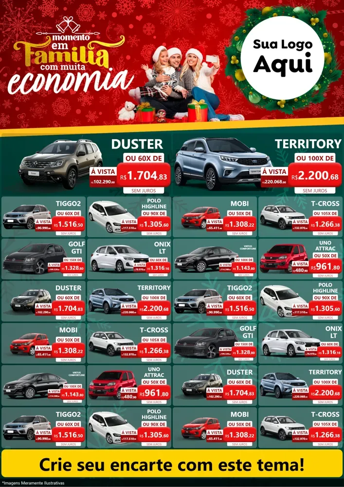 Modelo de Encarte para Encarte A4 Vertical com o tema Momento em Família (Natal) para Concessionaria de Carros