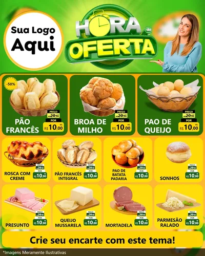 Modelo de Rede Social para Feed Instagram com o tema Hora da Oferta para Padaria