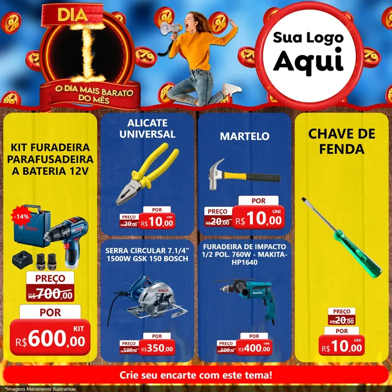 Modelo de Rede Social para Feed Facebook com o tema Dia I - O Dia Mais Barato Do Mês para Maquinas e Ferramentas