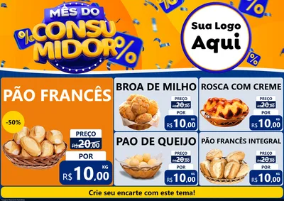 Modelo de Encarte para Encarte A4 Horizontal com o tema Mês do Consumidor para Padaria