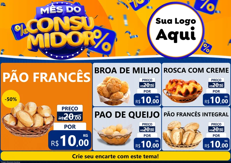 Modelo de Encarte para Encarte A4 Horizontal com o tema Mês do Consumidor para Padaria