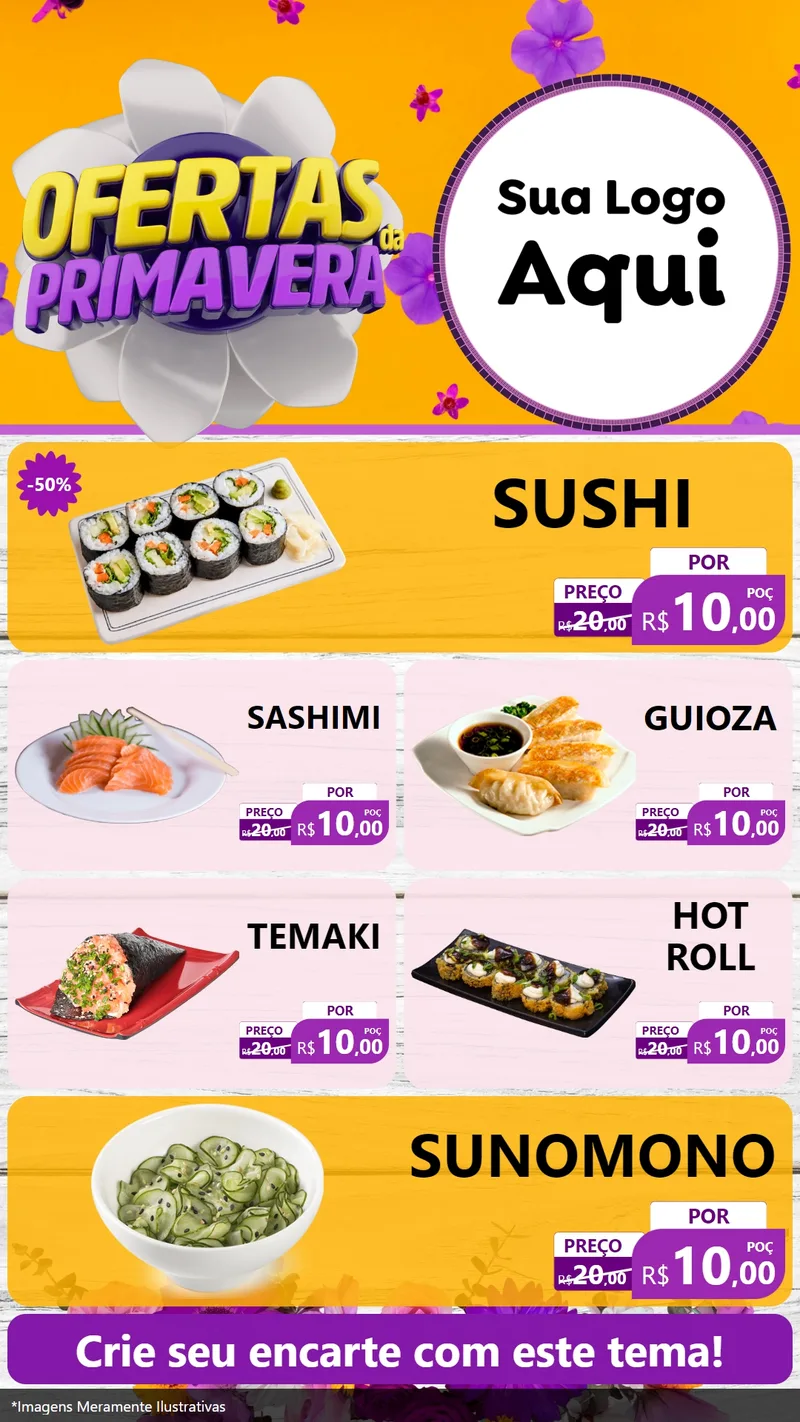 Modelo de TV para TV Vertical com o tema Ofertas Da Primavera para Comida japonesa