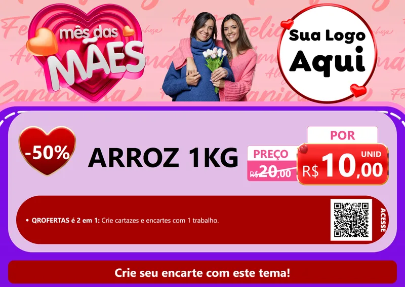 Modelo de Cartaz para Cartaz A4 Horizontal com o tema Mês Das Mães para Supermercado
