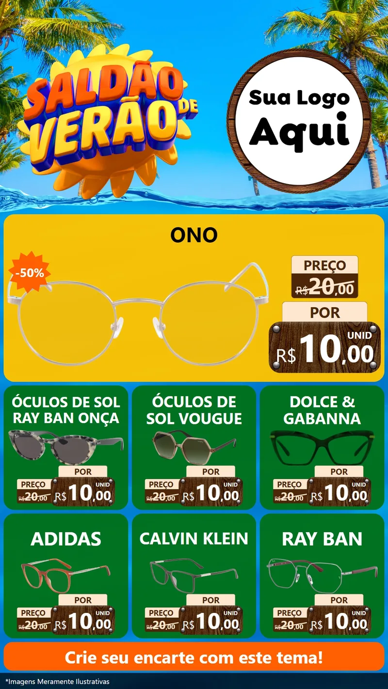 Modelo de Rede Social para Stories com o tema Saldão de Verão para Óticas