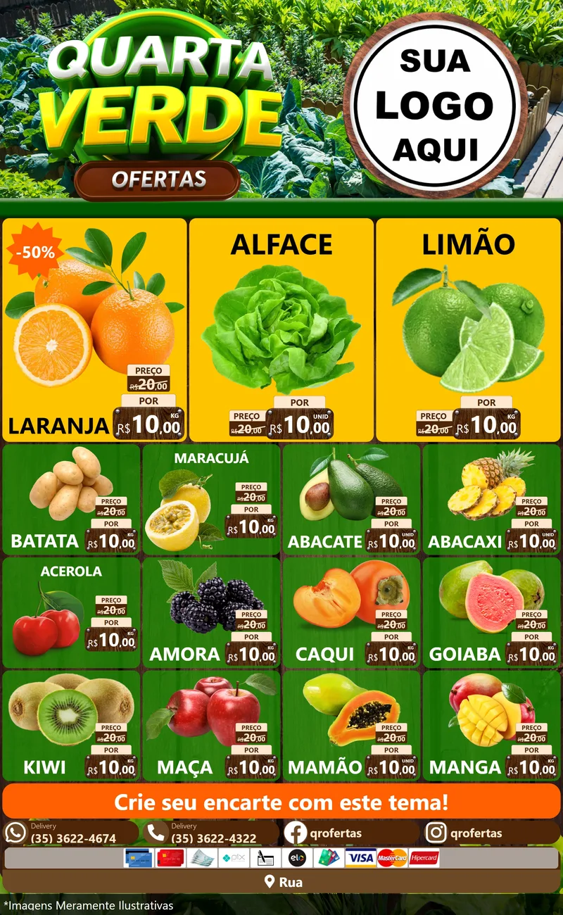 Modelo de Encarte para Encarte Grande com o tema Quarta Verde Ofertas para Hortifrúti