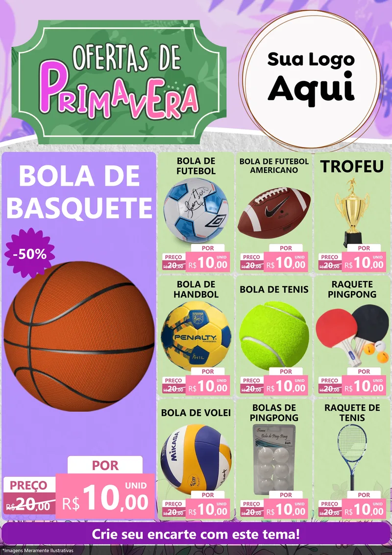 Modelo de Encarte para Encarte A4 Vertical com o tema Ofertas de Primavera para Artigos Esportivos