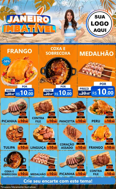 Modelo de Encarte para Encarte Grande com o tema Janeiro Imbatível para Assados