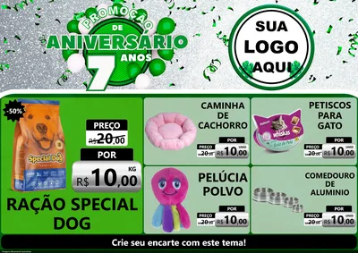 Modelo de Encarte para Encarte A4 Horizontal com o tema Promoção de Aniversário - 7 Anos para Pet Shop