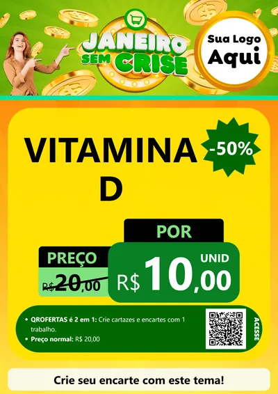 Modelo de Cartaz para Cartaz A4 Vertical com o tema Janeiro Sem Crise para Farmácia