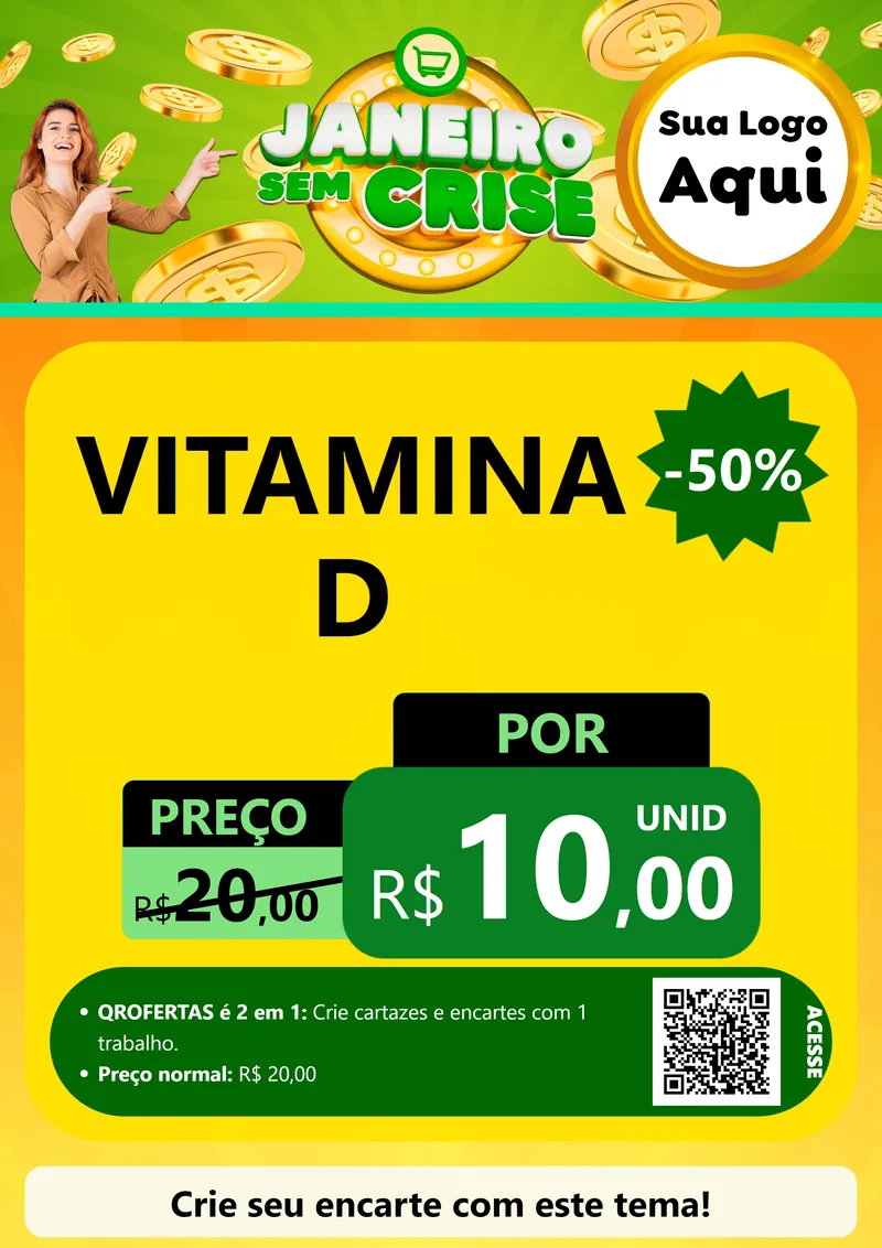Modelo de Cartaz para Cartaz A4 Vertical com o tema Janeiro Sem Crise para Farmácia