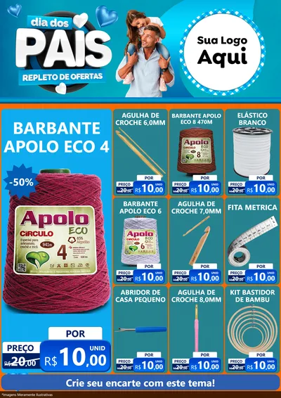Modelo de Encarte para Encarte A4 Vertical com o tema Dia Dos Pais Repleto de Ofertas para Armarinho e Aviamentos