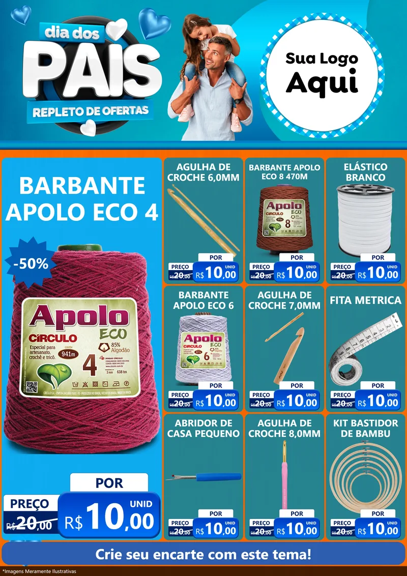 Modelo de Encarte para Encarte A4 Vertical com o tema Dia Dos Pais Repleto de Ofertas para Armarinho e Aviamentos