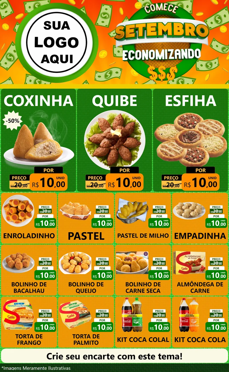 Modelo de Encarte para Encarte Grande com o tema Comece Setembro Economizando para Salgadaria