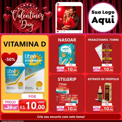 Modelo de Rede Social para Feed Facebook com o tema Valentine's Day para Farmácia