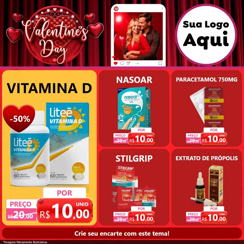 Modelo de Rede Social para Feed Facebook com o tema Valentine's Day para Farmácia