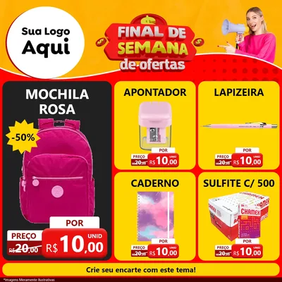 Modelo de Rede Social para Feed Facebook com o tema Final de Semana de Ofertas para Papelaria