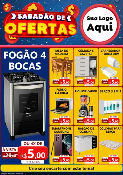 Modelo de Encarte para Encarte A4 Vertical com o tema Sabadão de Ofertas para Móveis e Eletro