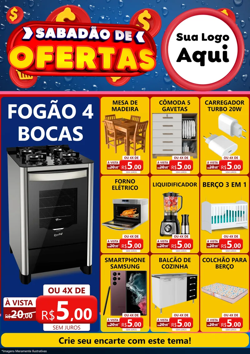 Modelo de Encarte para Encarte A4 Vertical com o tema Sabadão de Ofertas para Móveis e Eletro