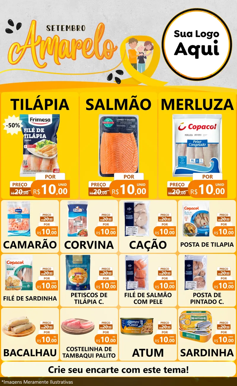 Modelo de Encarte para Encarte Grande com o tema Setembro Amarelo para Peixaria