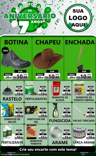 Modelo de Encarte para Encarte Grande com o tema Promoção de Aniversário - 7 Anos para Agropecuária