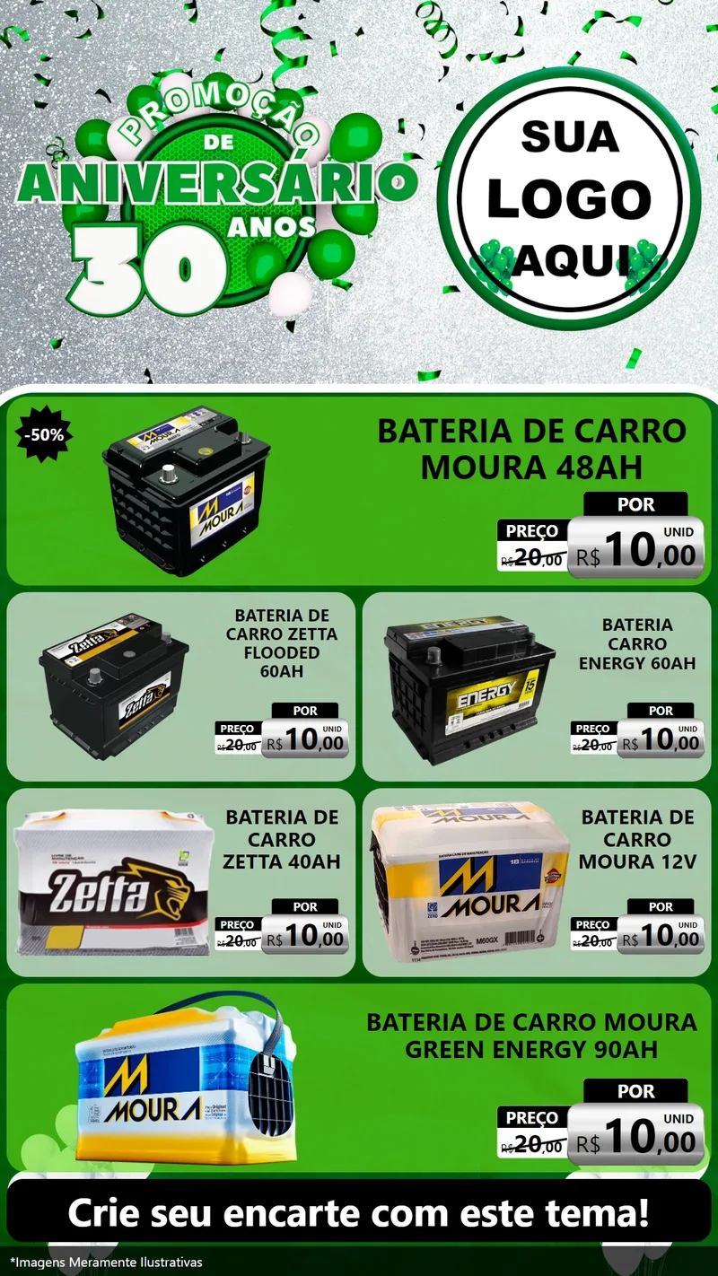 Modelo de TV para TV Vertical com o tema Promoção de Aniversário - 30 Anos para Baterias Elétricas