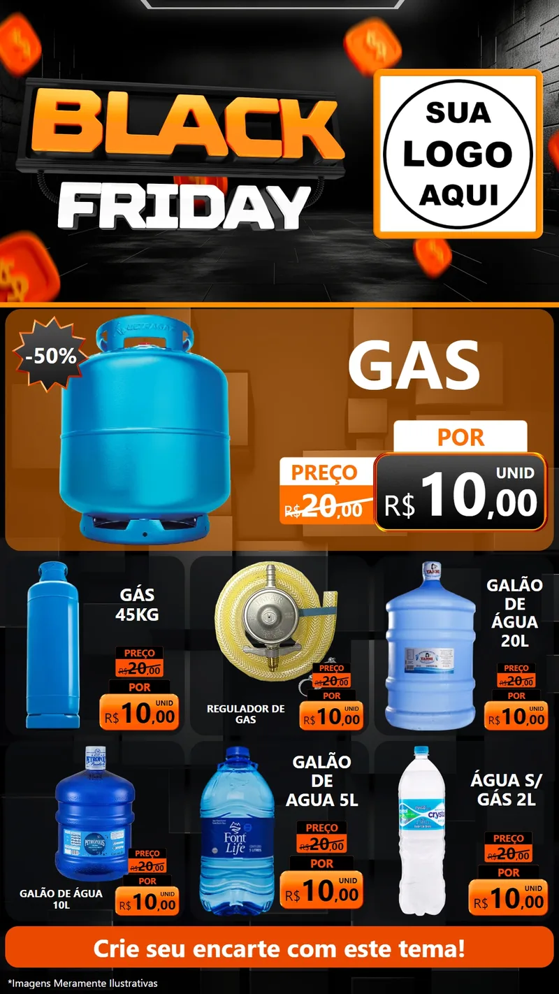 Modelo de Rede Social para Stories com o tema Black Friday para Água e gás
