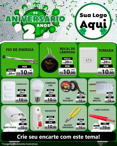 Modelo de Rede Social para Feed Instagram com o tema Promoção de Aniversário - 2 Anos para Materiais Elétricos