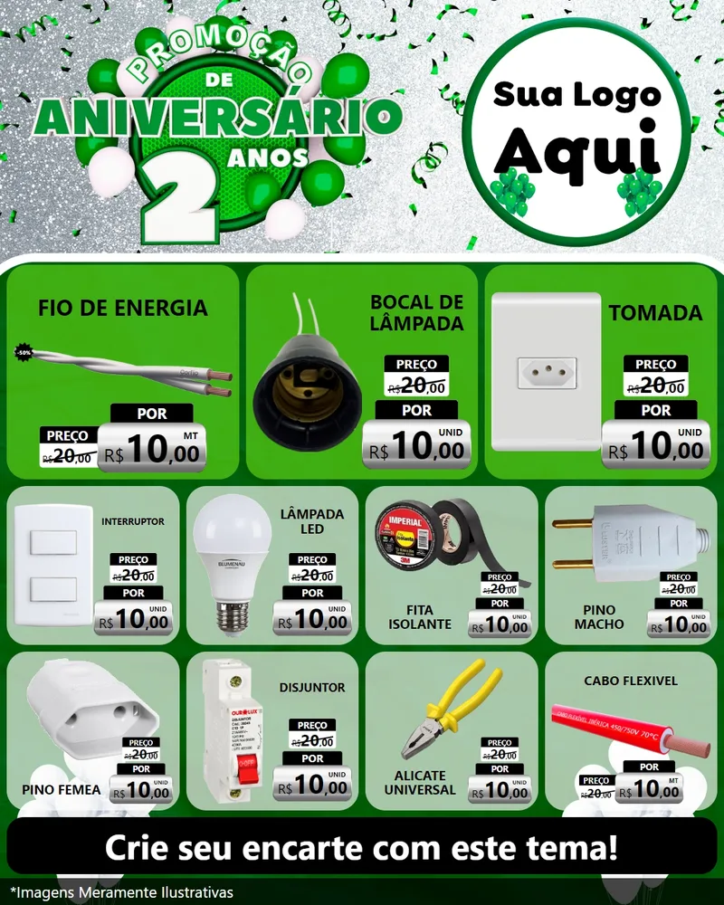 Modelo de Rede Social para Feed Instagram com o tema Promoção de Aniversário - 2 Anos para Materiais Elétricos