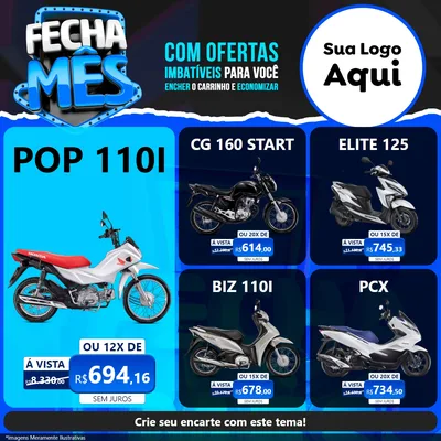 Modelo de Rede Social para Feed Facebook com o tema Fecha Mês para Concessionaria de Motos