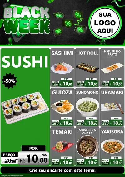 Modelo de Encarte para Encarte A4 Vertical com o tema Black Week para Comida japonesa
